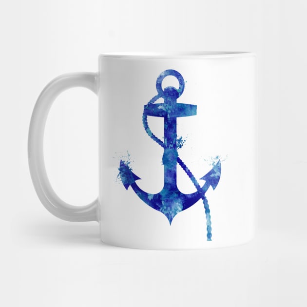 Navy Blue Nautical Anchor Watercolor Painting by Miao Miao Design